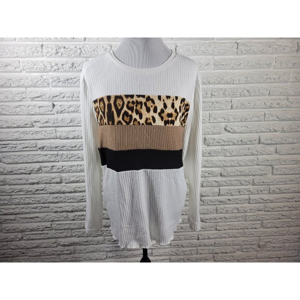 Emery Rose Womens Top 1XL Plus Long Sleeve Knit Brown Animal Print ANI81XE